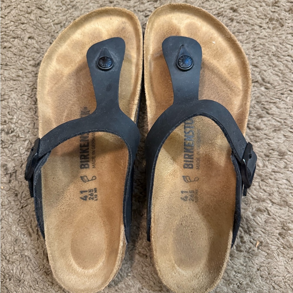 Birkenstock Black and Tan Thong Sandals
